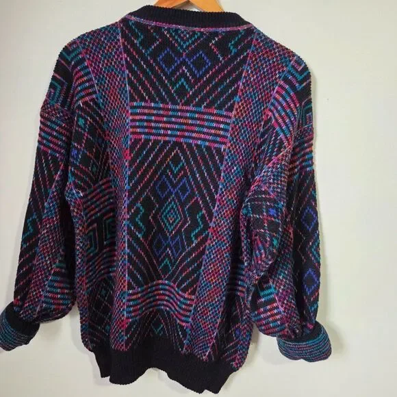 VINTAGE MULTICOLOR GEOMETRIC PATTERN CREW NECK PULLOVER SWEATER MEDIUM - Picture 9 of 13